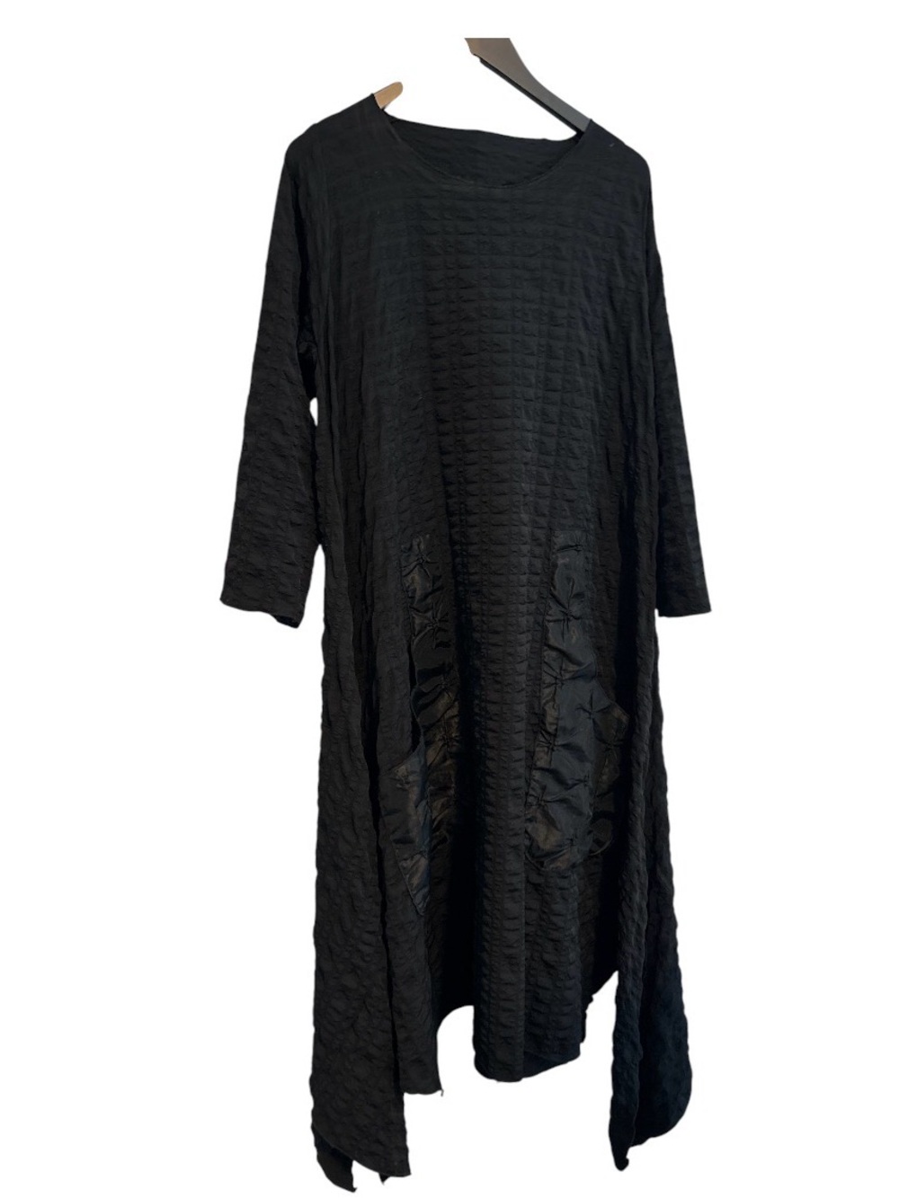 Heydari Large Black Lagenlook Art To Wear Asymmetrical Tunic Dress Made USA S 14